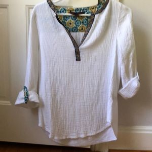ANTHROPOLOGIE - White Gauze Blouse W/Unique Trim